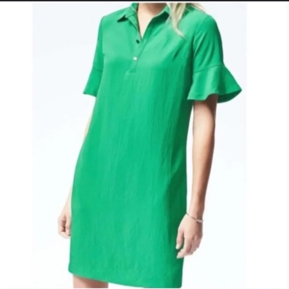 Banana Republic Women Green Flutter Sleeve Polo Dress Size Large